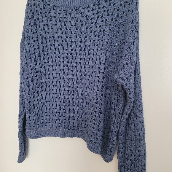 Reitmans Women's Blue Crochet Knit Sweater Size XL Coastal Sea Glass 100% Cotton - Picture 5 of 8